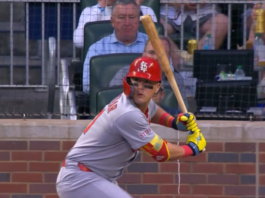 Cardinals Outfielder Lars Nootbaar circling the bases after hitting a dinger