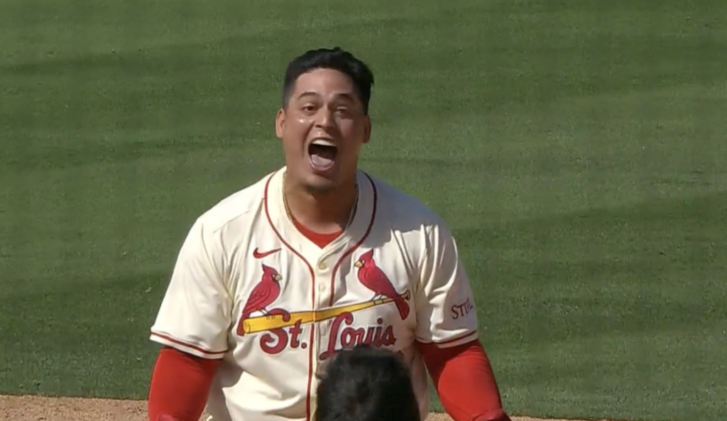Yohel Pozo - 6 - Redbird Report Yohel Pozo celebrating his game-winning hit