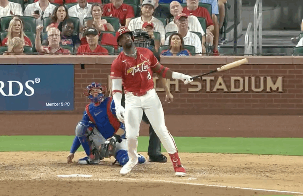 Jordan Walker watching the ball leave the yard